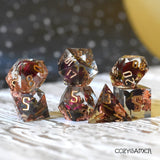 CozyGamer - Rose Sharp Edge 7 Piece dice set with real dried flowers